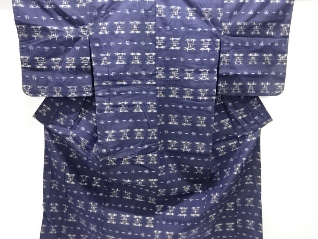 JAPANESE KIMONO / ANTIQUE HITOE KIMONO / SILK / HAND WOVEN TSUMUGI / KASURI PATTERN